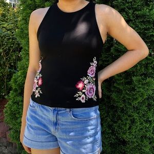 Black Tank Top with Floral Embroidery (Never worn)